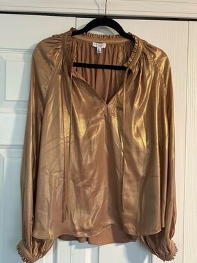 Current Air Metallic Gold Tie-Neck Blouse
